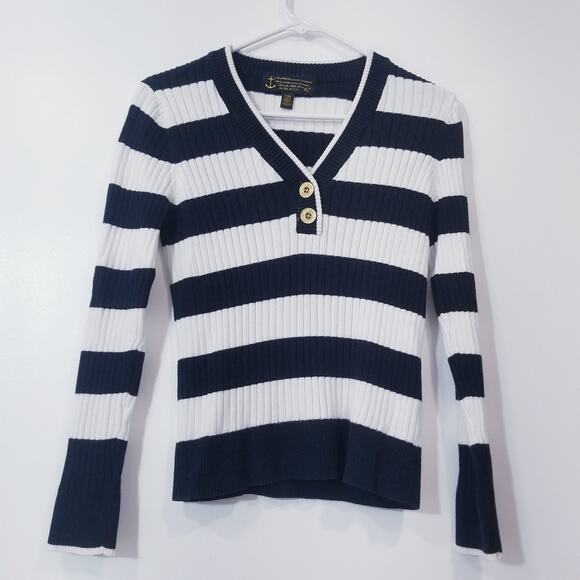 Lauren Jeans Co. Sweaters - Lauren Jeans Company Nautical Ribbed Knit Sweater Blouse Long Sleeves V-Neckline